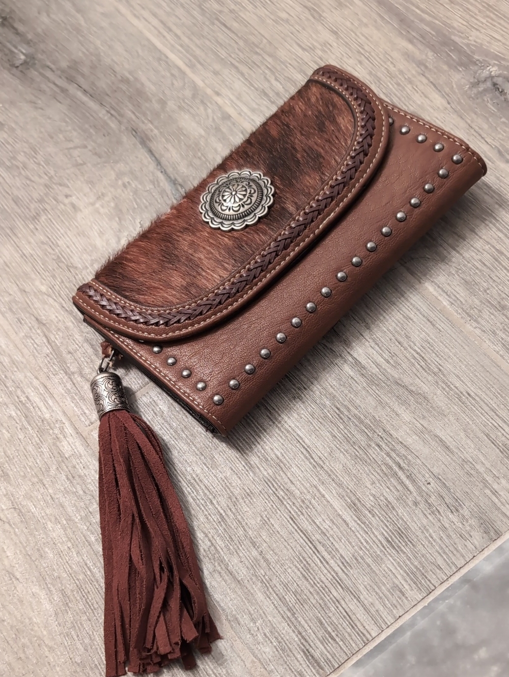 Nocona Leather Tassel Wallet with Concho Accent